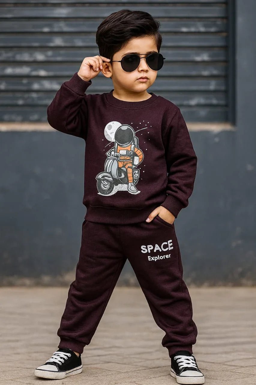 Kids Premium Cotton Fleece Tracksuit - Choclate - Styrex