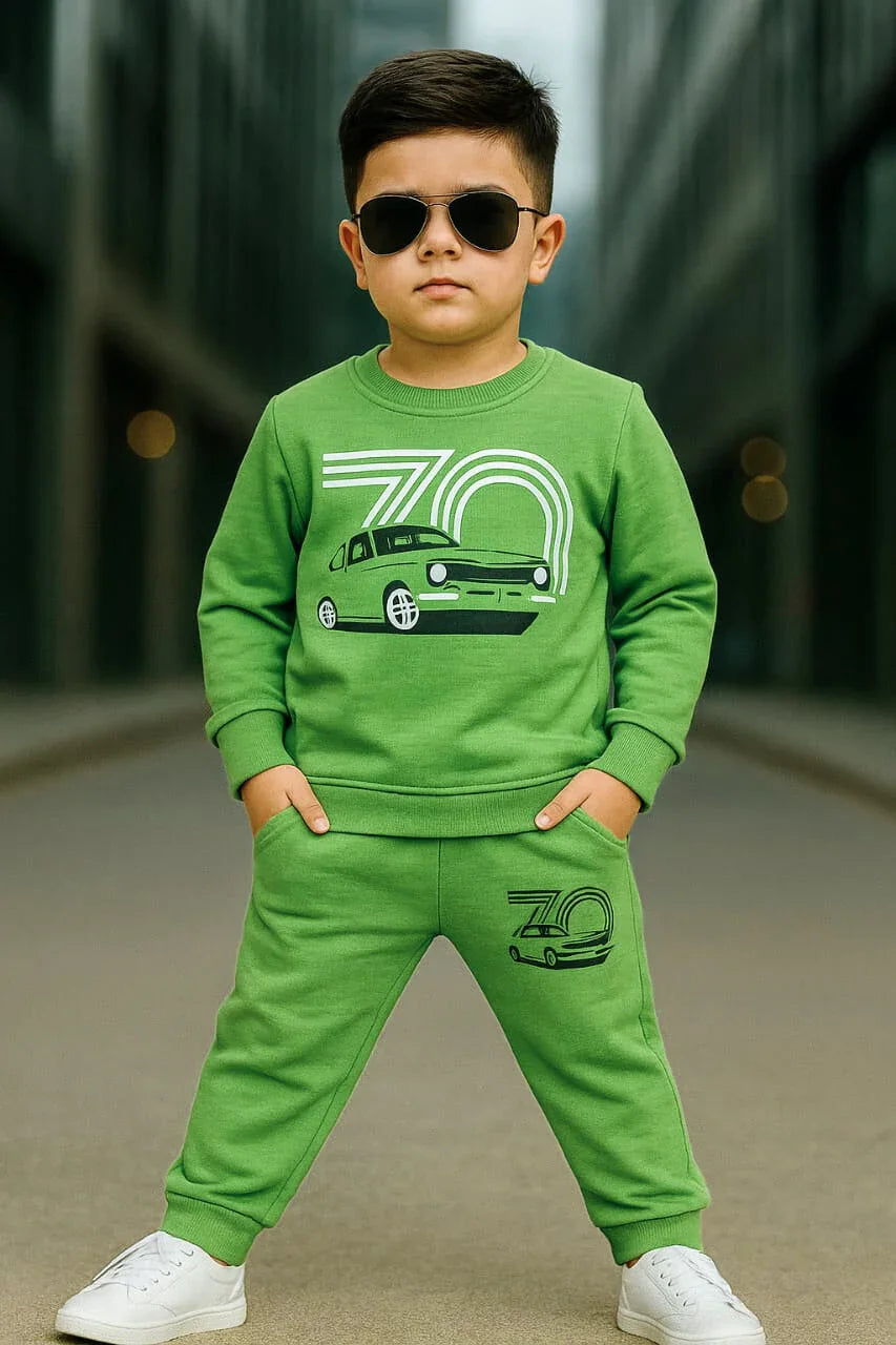 Kids Premium Cotton Fleece Tracksuit – Green - Styrex