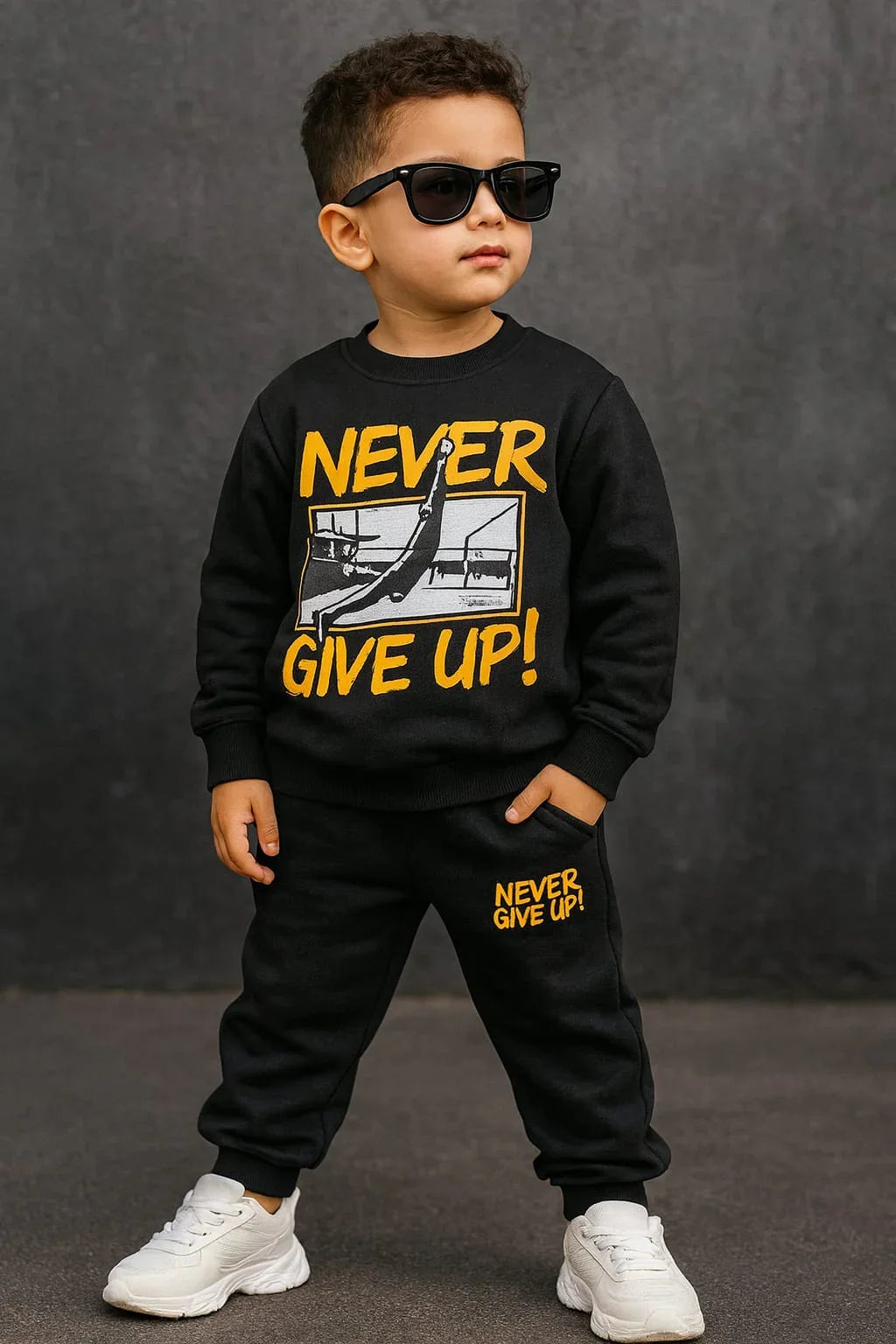 Kids Premium Cotton Fleece Tracksuit (Black)