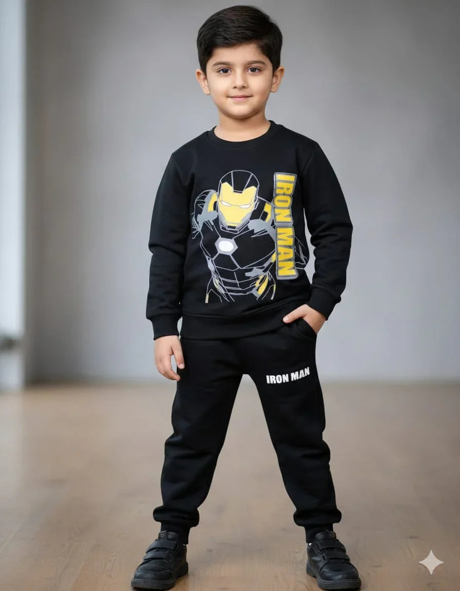 Kids Premium Cotton Fleece Tracksuit (Black)