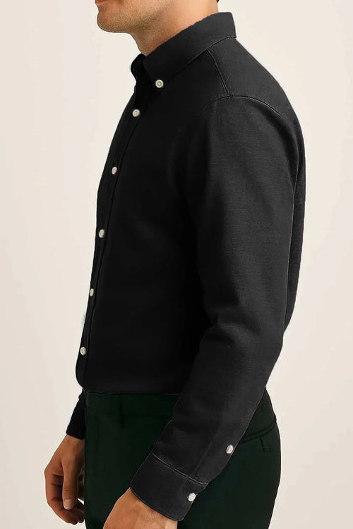 Cotton Textured Oxford Casual Shirt (Black)