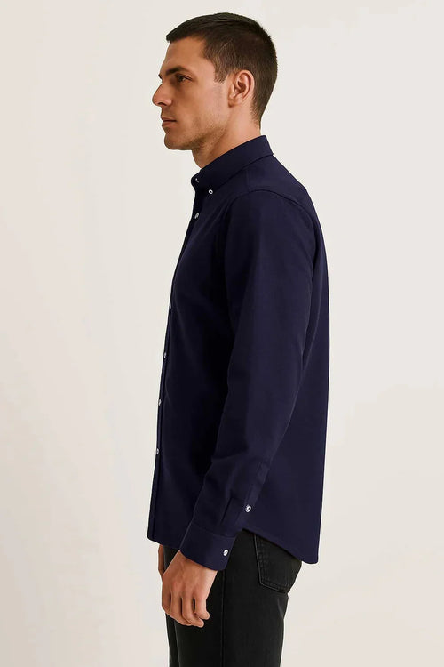 Cotton Textured Oxford Casual Shirt (Navy)