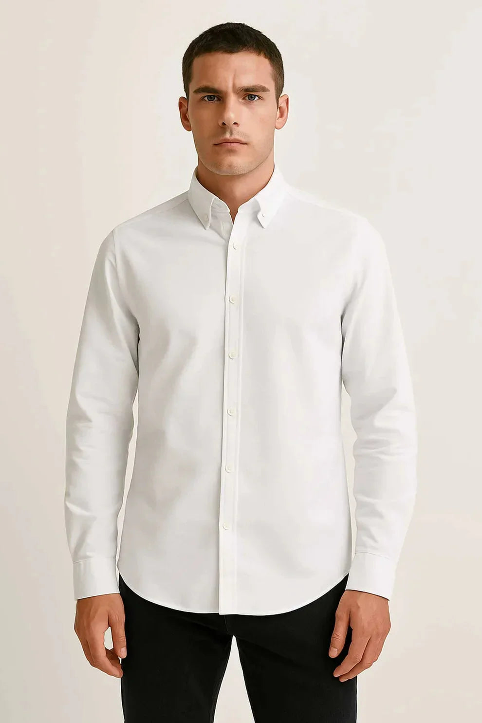 Cotton Textured Oxford Casual Shirt (White)