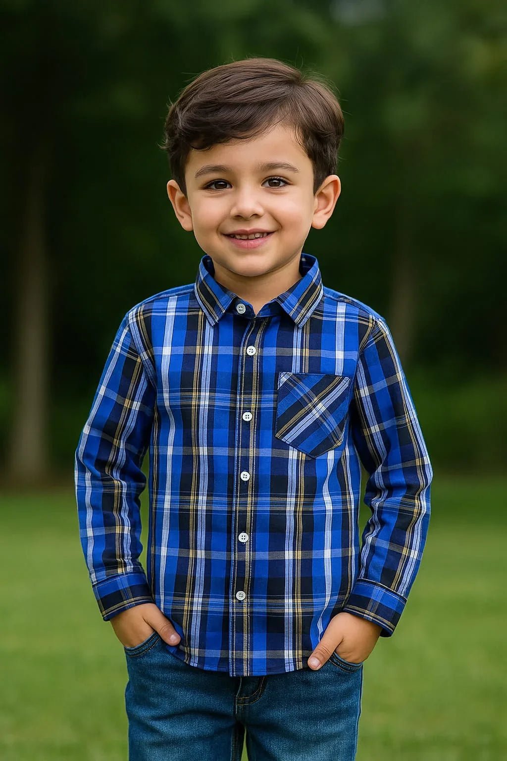 Boys Casual Cotton Shirt – Full Sleeves (Blue) - Styrex