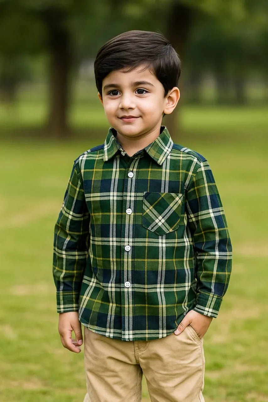 Boys Casual Cotton Shirt – Full Sleeves (Green) - Styrex