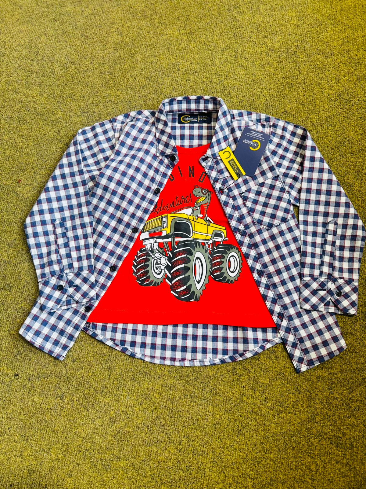 Boys Checked Shirt with Graphic T-Shirt | 2 - Piece Kids Outfit - Styrex
