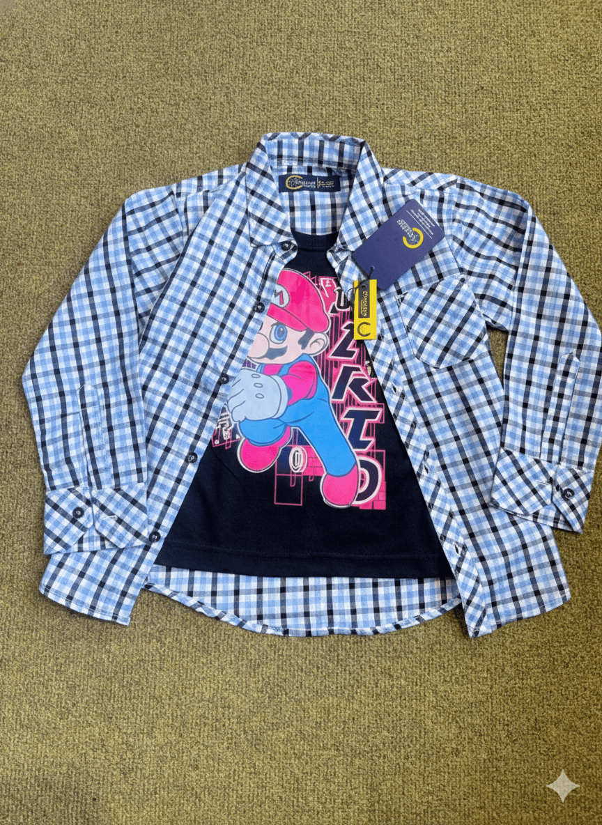 Boys Checked Shirt with Graphic T-Shirt | 2 - Piece Kids Outfit - Styrex