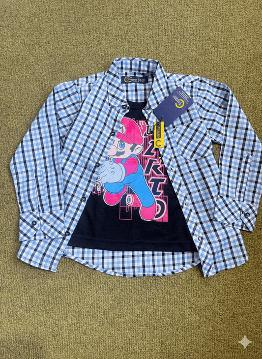 Boys Checked Shirt with Graphic T-Shirt | 2 - Piece Kids Outfit - Styrex
