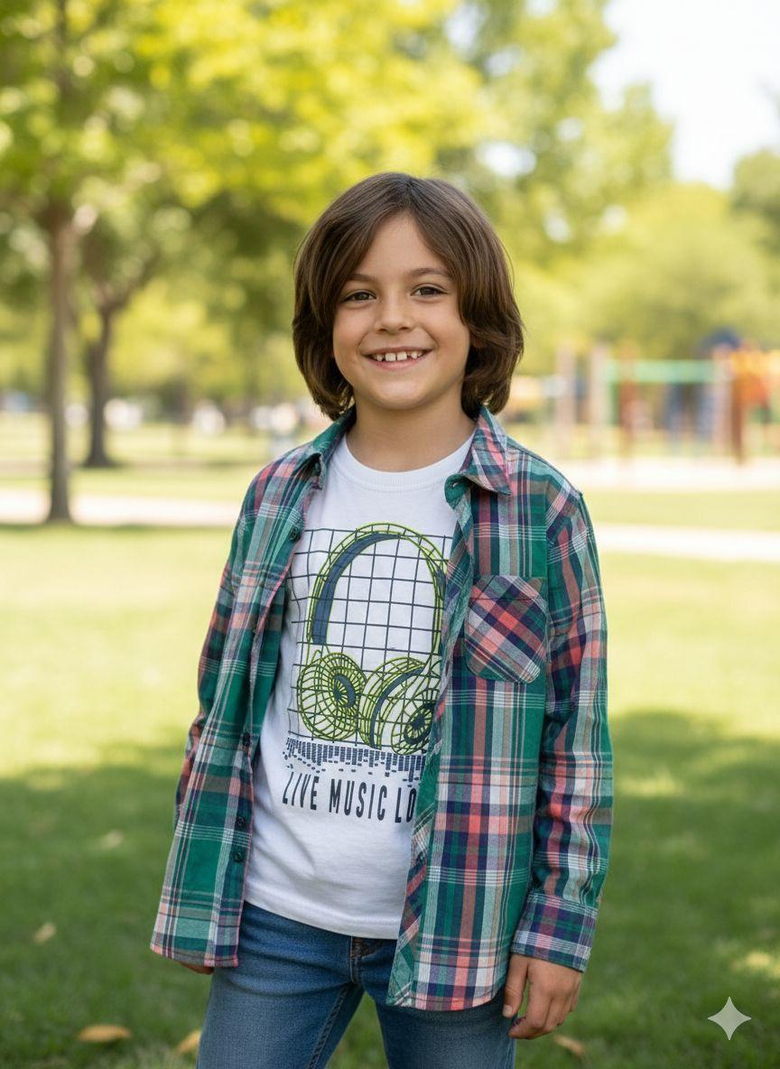 Boys Checked Shirt with Graphic T-Shirt | 2 - Piece Kids Outfit - Styrex