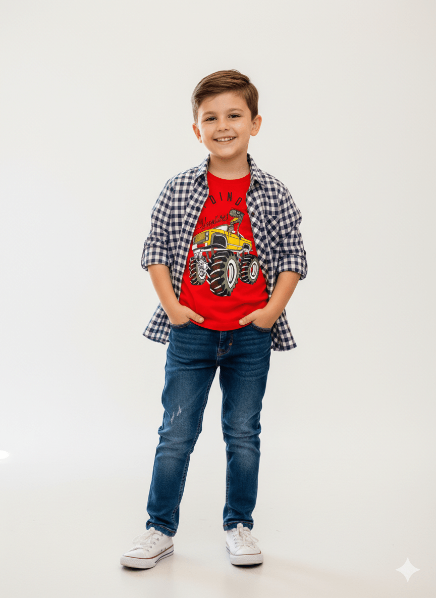 Boys Checked Shirt with Graphic T-Shirt | 2 - Piece Kids Outfit - Styrex