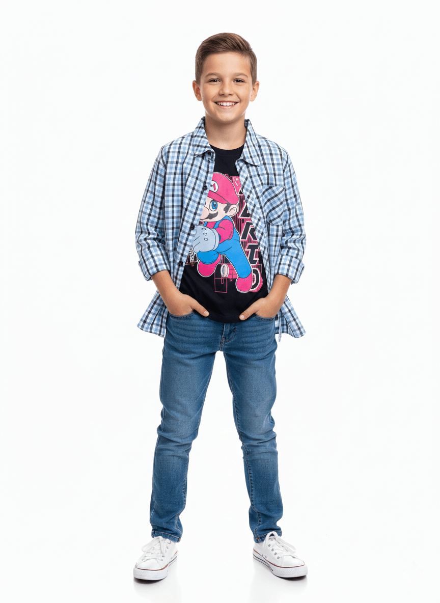 Boys Checked Shirt with Graphic T-Shirt | 2 - Piece Kids Outfit - Styrex