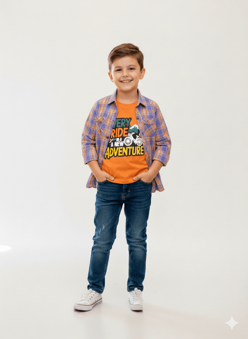 Boys Checked Shirt with Graphic T-Shirt | 2 - Piece Kids Outfit - Styrex