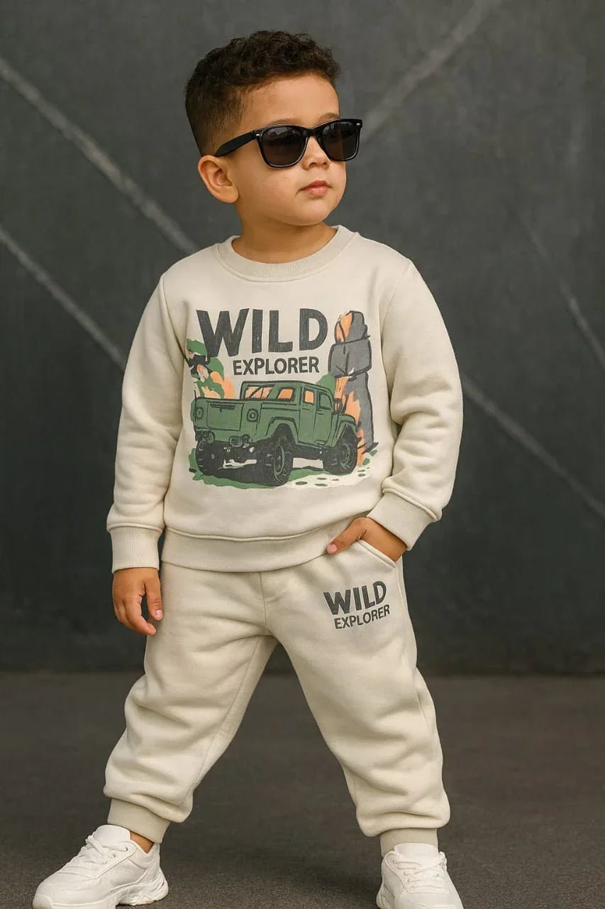 Kids Premium Cotton Fleece Tracksuit - Cream - Styrex
