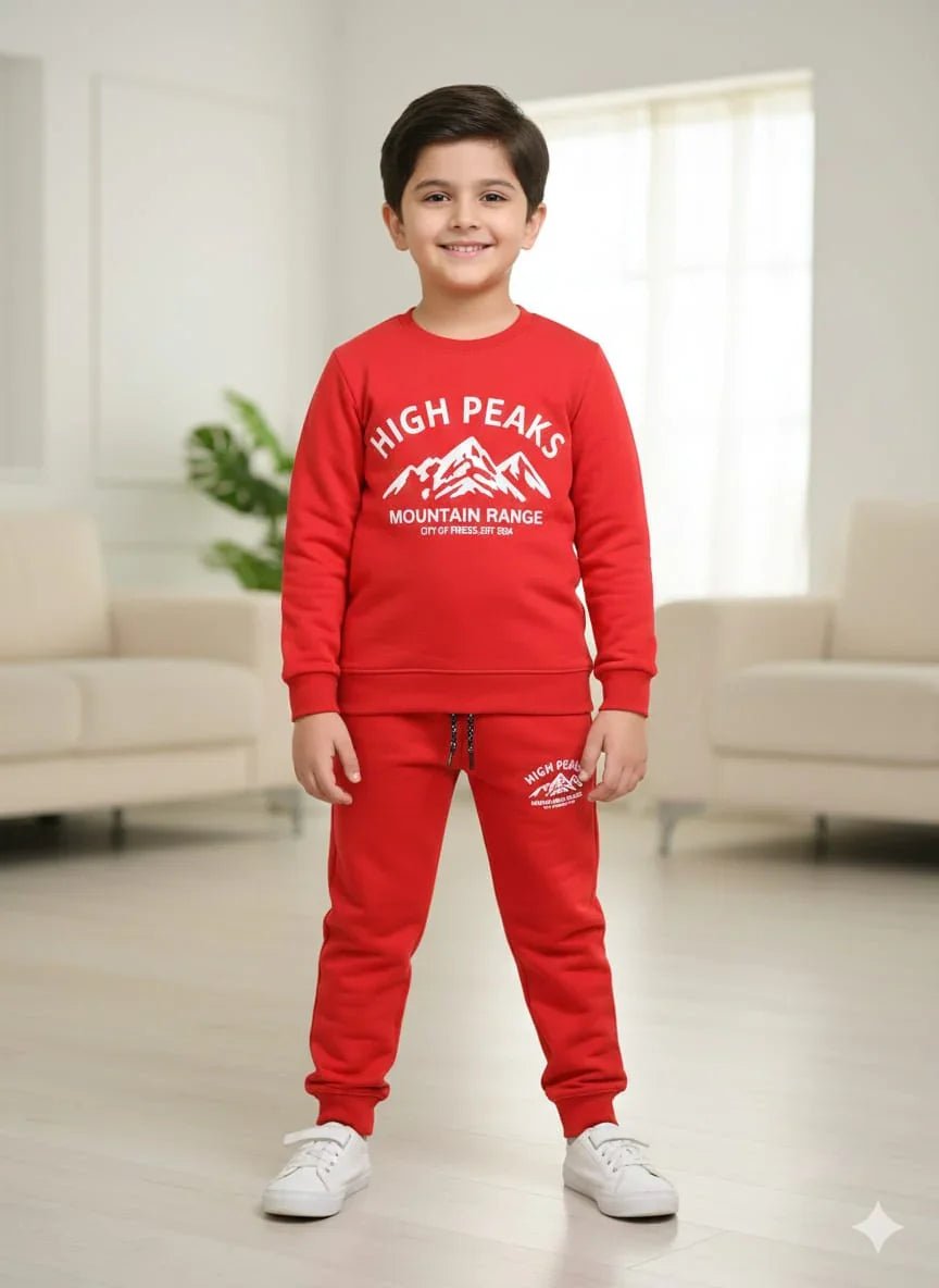 Kids Premium Cotton Fleece Tracksuit - Red - Styrex