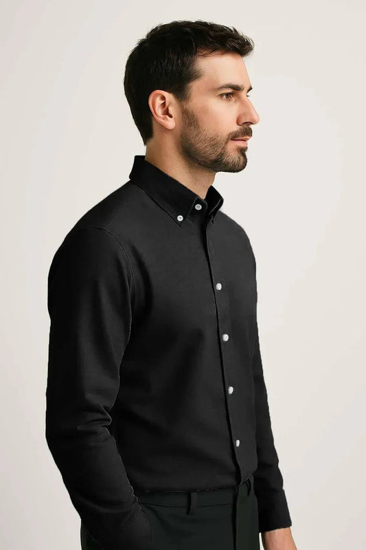 Men’s Cotton Oxford Casual Shirt – Black - Styrex