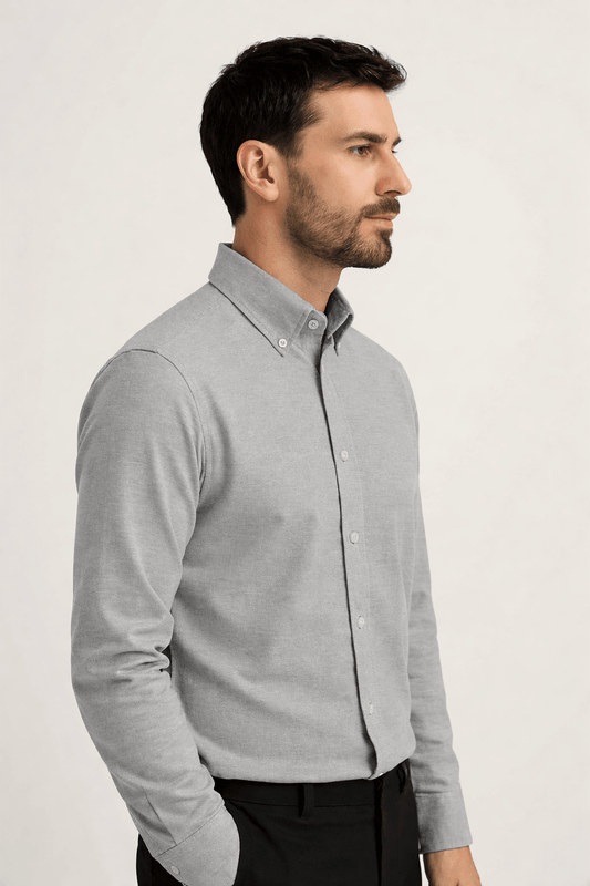 Men’s Cotton Oxford Casual Shirt – Grey - Styrex