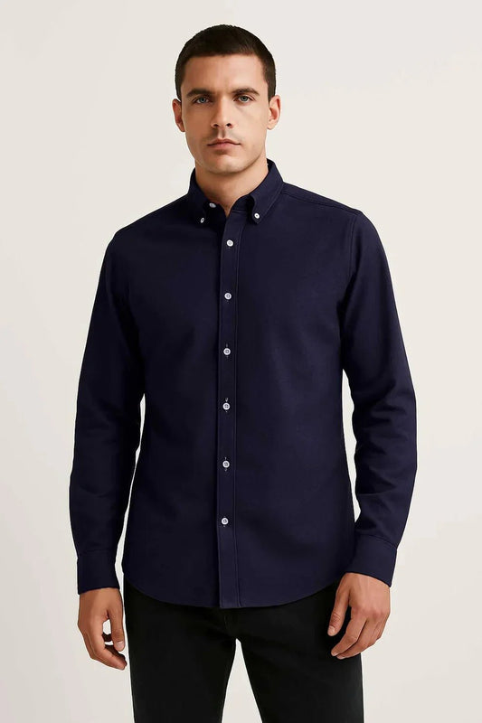 Men’s Cotton Oxford Casual Shirt – Navy - Styrex