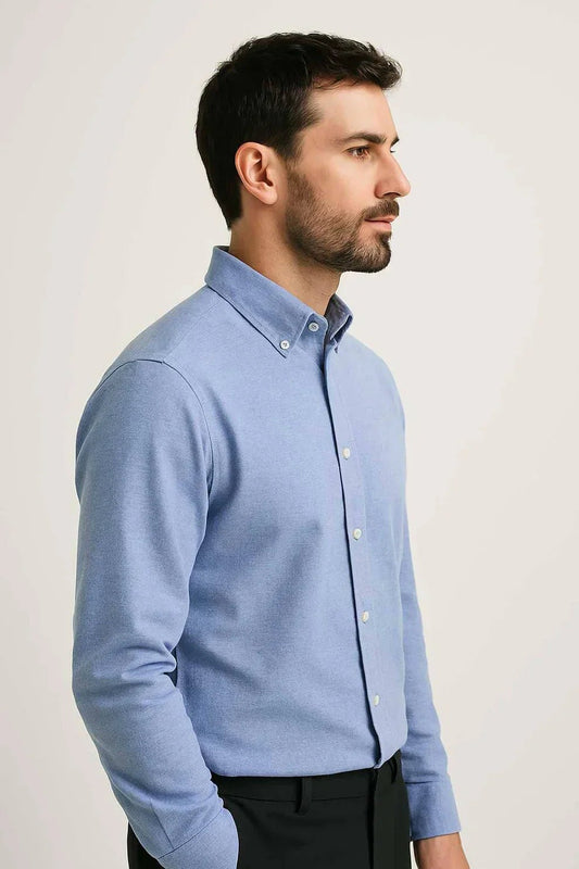 Men’s Cotton Oxford Casual Shirt – Sky Blue - Styrex