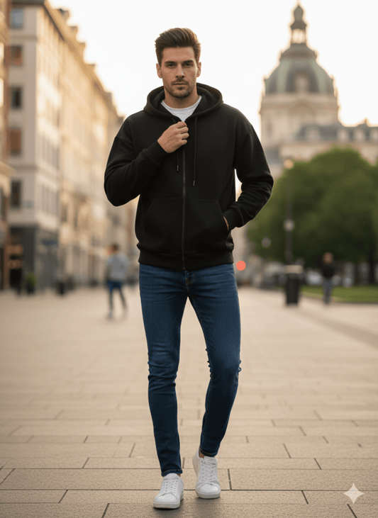 Premium Zip - Up Hoodie – Unisex (Black) - Styrex