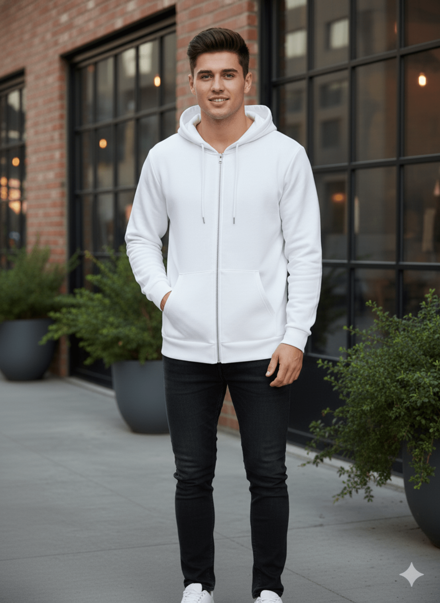 Premium Zip - Up Hoodie – Unisex (Ecru White) - Styrex